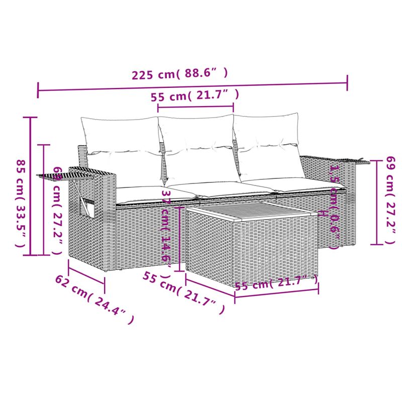 Casa si Gradina - Gradina si terasa - Mobilier exterior - Seturi mobila gradina - Set canapele de gradina cu perne, 4 piese, negru, poliratan - Infinity.ro
