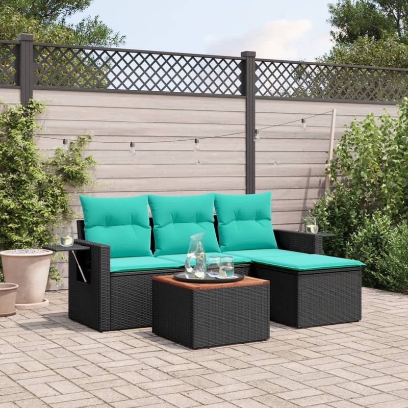 Casa si Gradina - Gradina si terasa - Mobilier exterior - Seturi mobila gradina - Set canapele de gradina cu perne, 5 piese, negru, poliratan - Infinity.ro