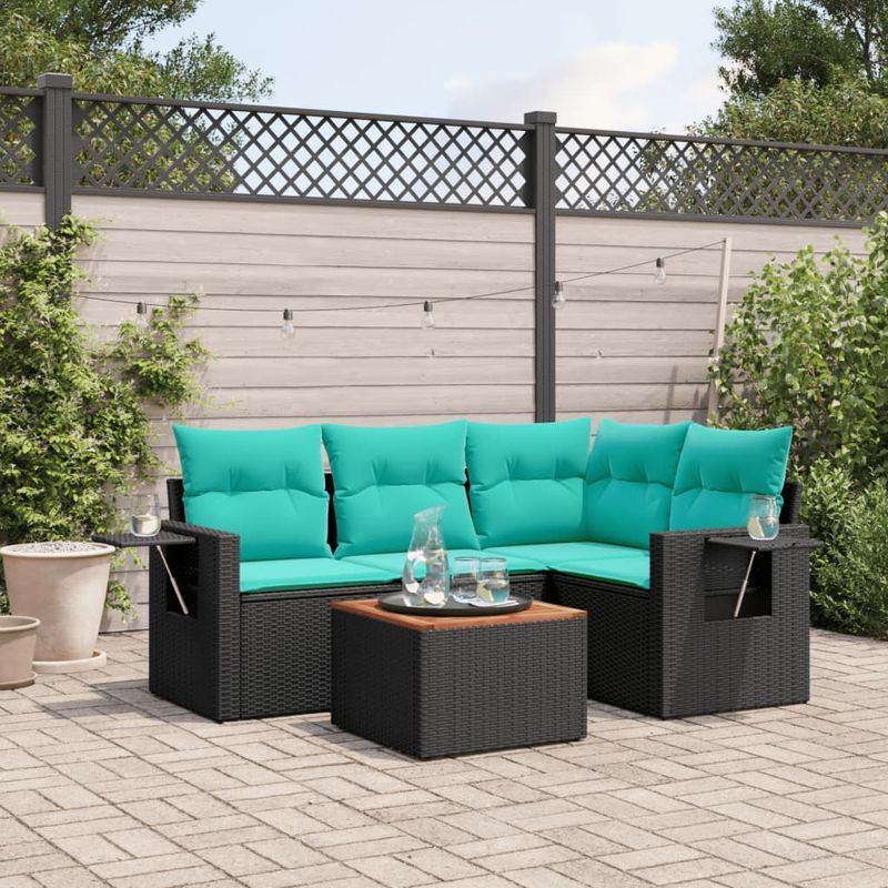 Casa si Gradina - Gradina si terasa - Mobilier exterior - Seturi mobila gradina - Set canapele de gradina cu perne, 5 piese, negru, poliratan - Infinity.ro