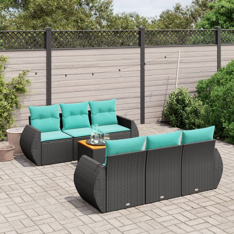 Casa si Gradina - Gradina si terasa - Mobilier exterior - Seturi mobila gradina - Set canapele de gradina cu perne, 7 piese, negru, poliratan - Infinity.ro