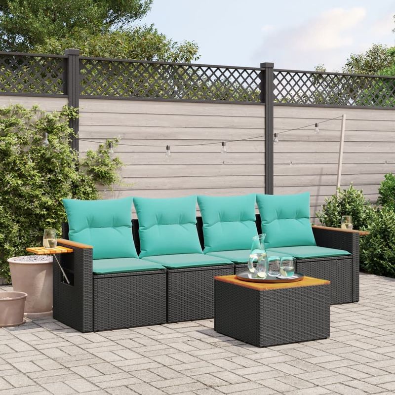 Casa si Gradina - Gradina si terasa - Mobilier exterior - Seturi mobila gradina - Set canapele de gradina cu perne, 5 piese, negru, poliratan - Infinity.ro