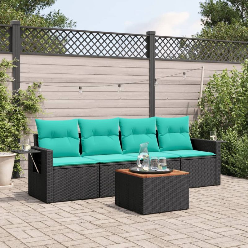 Casa si Gradina - Gradina si terasa - Mobilier exterior - Seturi mobila gradina - Set canapele de gradina cu perne, 5 piese, negru, poliratan - Infinity.ro