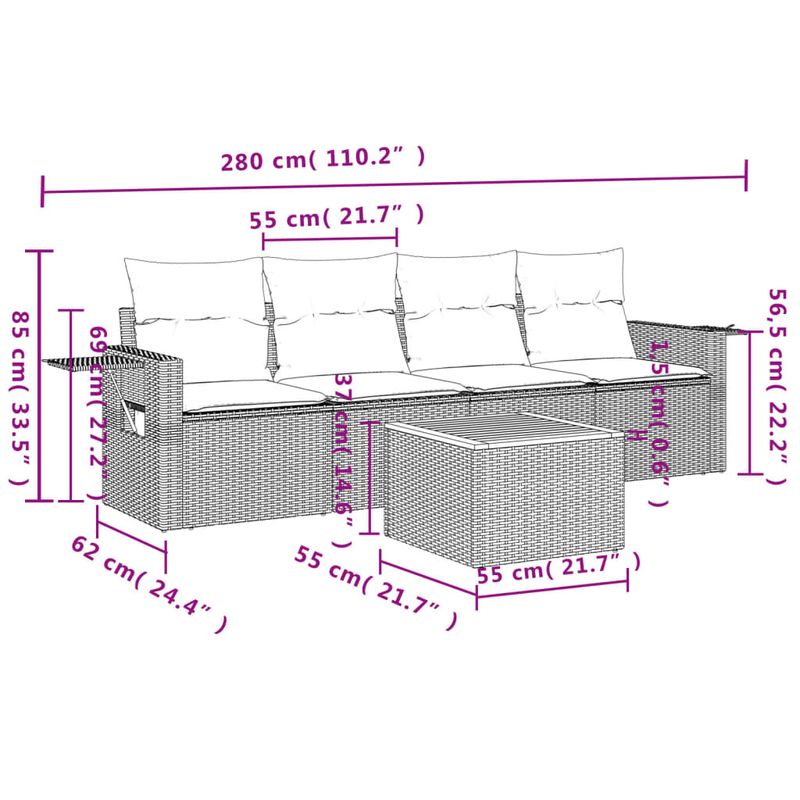 Casa si Gradina - Gradina si terasa - Mobilier exterior - Seturi mobila gradina - Set canapele de gradina cu perne, 5 piese, negru, poliratan - Infinity.ro
