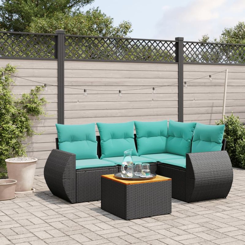 Casa si Gradina - Gradina si terasa - Mobilier exterior - Seturi mobila gradina - Set mobilier de gradina cu perne, 5 piese, negru, poliratan - Infinity.ro