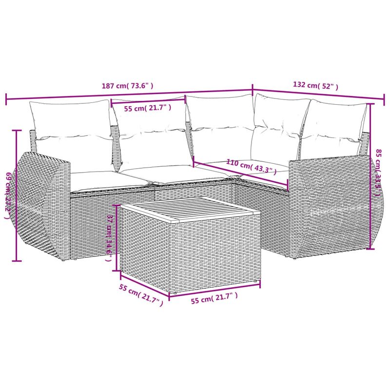 Casa si Gradina - Gradina si terasa - Mobilier exterior - Seturi mobila gradina - Set mobilier de gradina cu perne, 5 piese, negru, poliratan - Infinity.ro