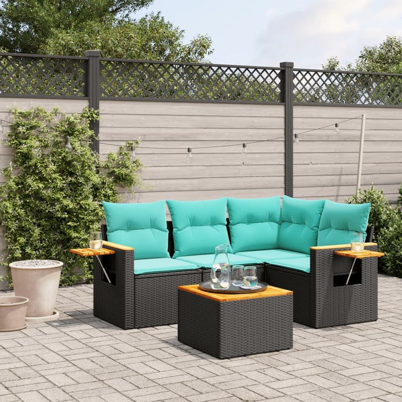 Casa si Gradina - Gradina si terasa - Mobilier exterior - Seturi mobila gradina - Set canapele de gradina cu perne, 5 piese, negru, poliratan - Infinity.ro