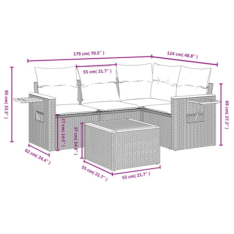 Casa si Gradina - Gradina si terasa - Mobilier exterior - Seturi mobila gradina - Set canapele de gradina cu perne, 5 piese, negru, poliratan - Infinity.ro