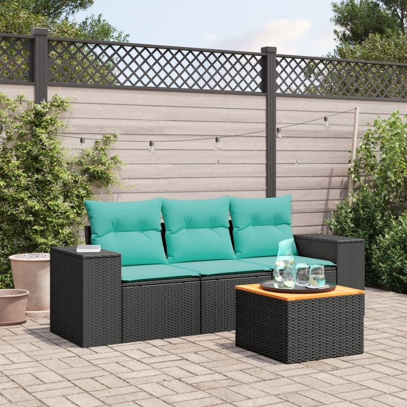 Casa si Gradina - Gradina si terasa - Mobilier exterior - Seturi mobila gradina - Set mobilier de gradina cu perne, 4 piese, negru, poliratan - Infinity.ro