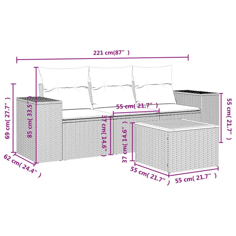 Casa si Gradina - Gradina si terasa - Mobilier exterior - Seturi mobila gradina - Set mobilier de gradina cu perne, 4 piese, negru, poliratan - Infinity.ro
