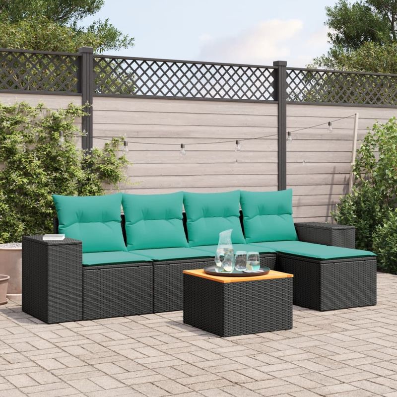Casa si Gradina - Gradina si terasa - Mobilier exterior - Seturi mobila gradina - Set canapele de gradina cu perne, 6 piese, negru, poliratan - Infinity.ro