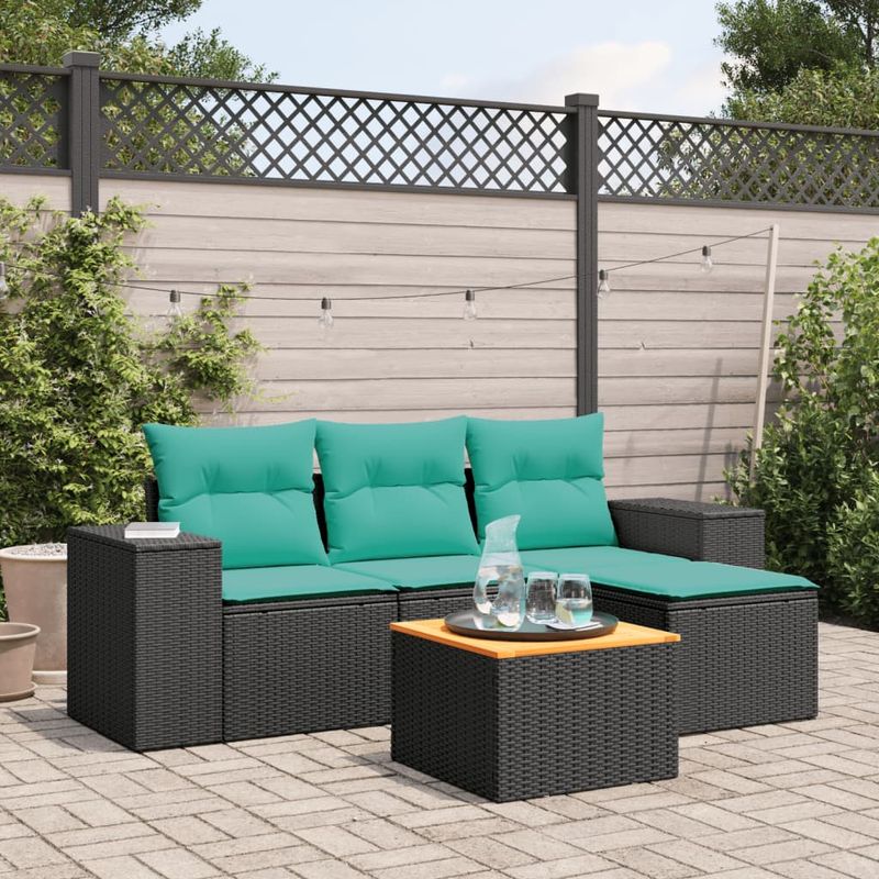 Casa si Gradina - Gradina si terasa - Mobilier exterior - Seturi mobila gradina - Set mobilier de gradina cu perne, 5 piese, negru, poliratan - Infinity.ro