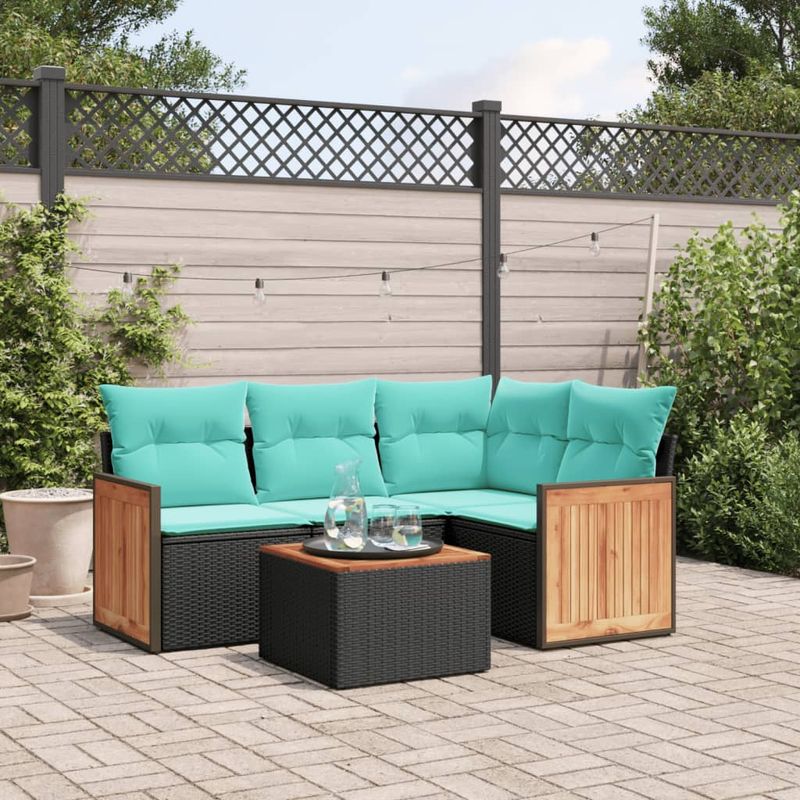 Casa si Gradina - Gradina si terasa - Mobilier exterior - Seturi mobila gradina - Set mobilier de gradina cu perne, 5 piese, negru, poliratan - Infinity.ro