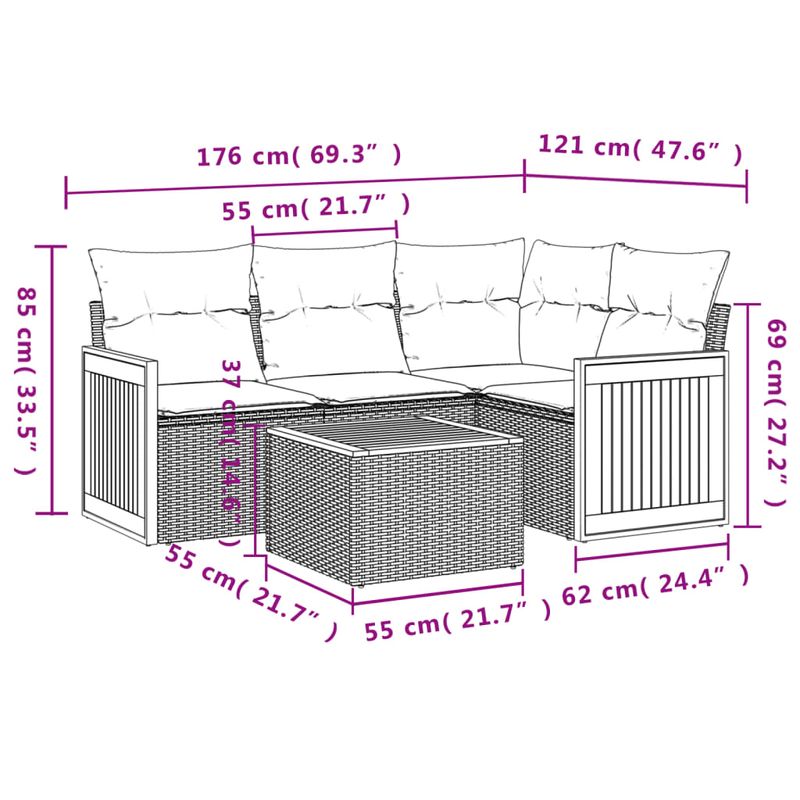 Casa si Gradina - Gradina si terasa - Mobilier exterior - Seturi mobila gradina - Set mobilier de gradina cu perne, 5 piese, negru, poliratan - Infinity.ro