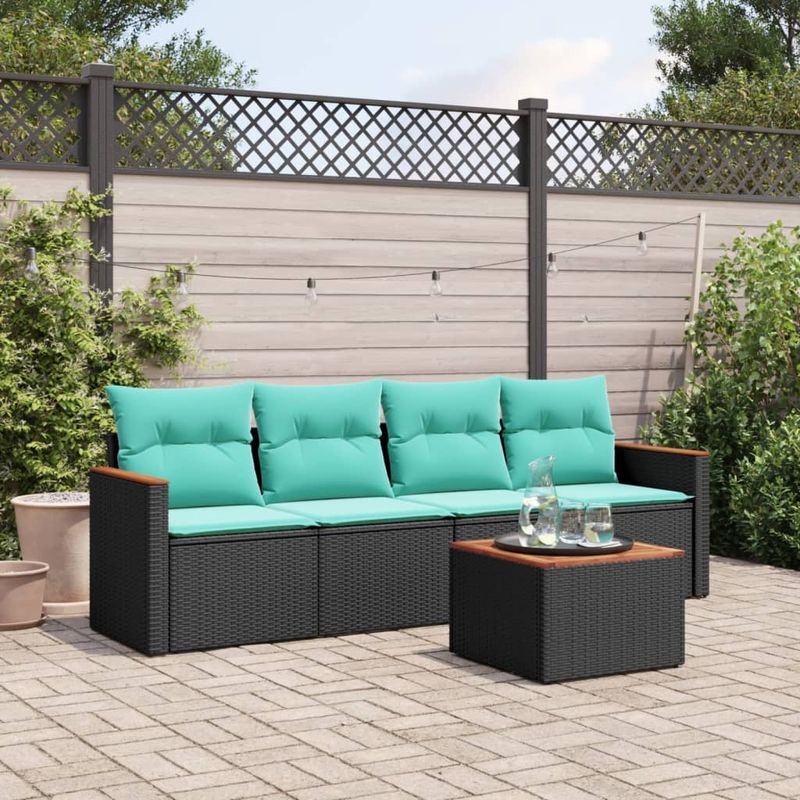 Casa si Gradina - Gradina si terasa - Mobilier exterior - Seturi mobila gradina - Set canapele de gradina cu perne, 5 piese, negru, poliratan - Infinity.ro