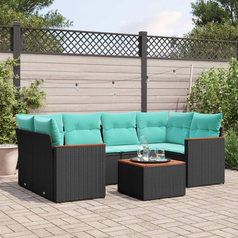 Casa si Gradina - Gradina si terasa - Mobilier exterior - Seturi mobila gradina - Set canapele de gradina cu perne, 7 piese, negru, poliratan - Infinity.ro