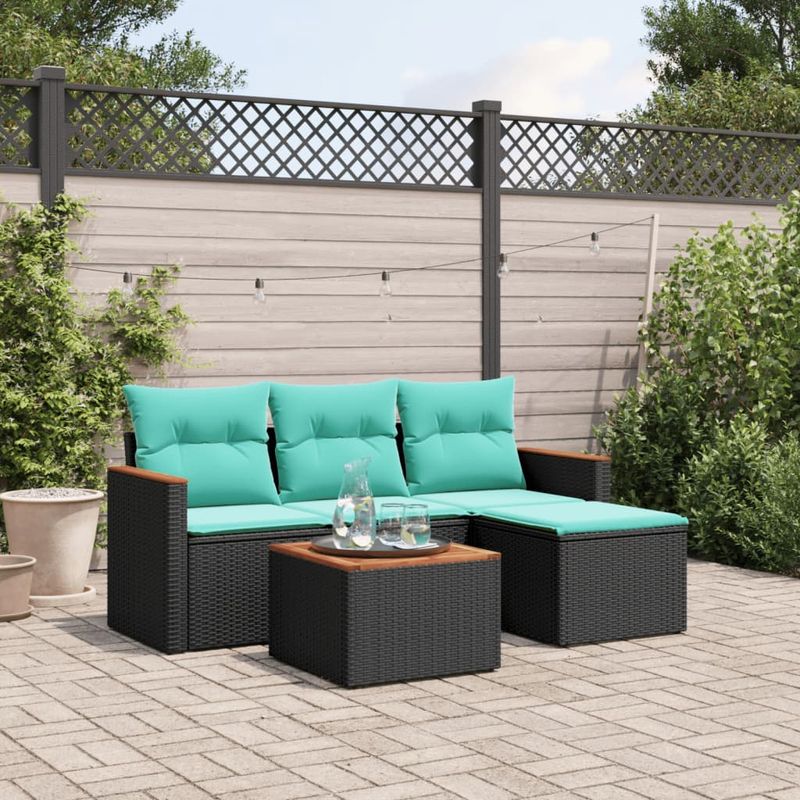 Casa si Gradina - Gradina si terasa - Mobilier exterior - Seturi mobila gradina - Set canapele de gradina cu perne, 5 piese, negru, poliratan - Infinity.ro