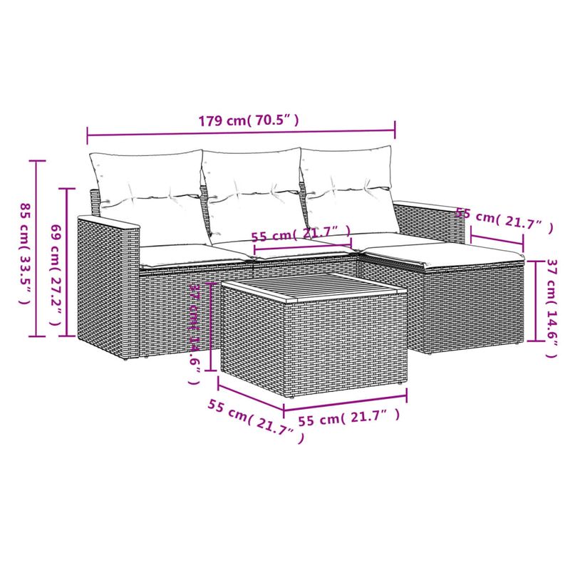 Casa si Gradina - Gradina si terasa - Mobilier exterior - Seturi mobila gradina - Set canapele de gradina cu perne, 5 piese, negru, poliratan - Infinity.ro