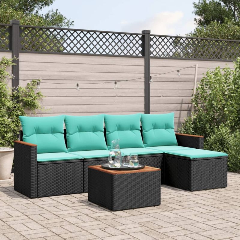 Casa si Gradina - Gradina si terasa - Mobilier exterior - Seturi mobila gradina - Set canapele de gradina cu perne, 6 piese, negru, poliratan - Infinity.ro