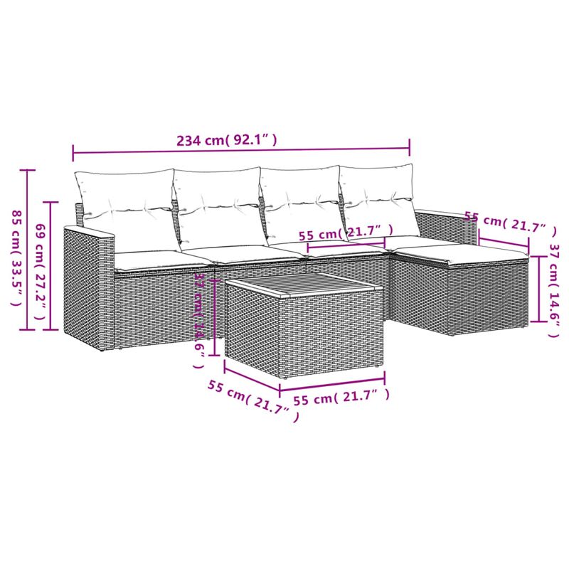 Casa si Gradina - Gradina si terasa - Mobilier exterior - Seturi mobila gradina - Set canapele de gradina cu perne, 6 piese, negru, poliratan - Infinity.ro