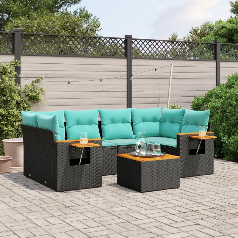 Casa si Gradina - Gradina si terasa - Mobilier exterior - Seturi mobila gradina - Set canapele de gradina cu perne, 7 piese, negru, poliratan - Infinity.ro