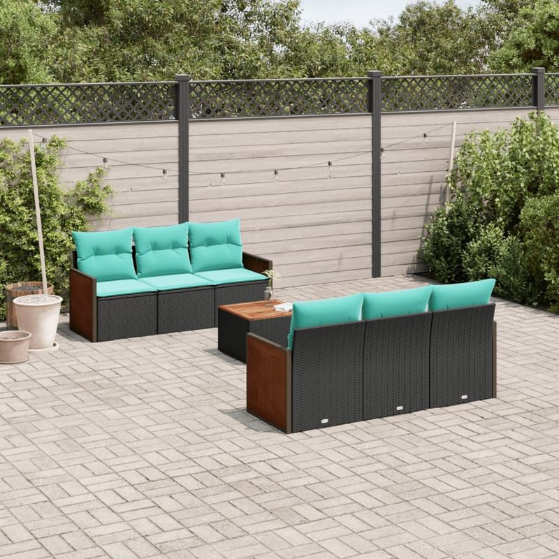 Casa si Gradina - Gradina si terasa - Mobilier exterior - Seturi mobila gradina - Set canapele de gradina cu perne, 7 piese, negru, poliratan - Infinity.ro
