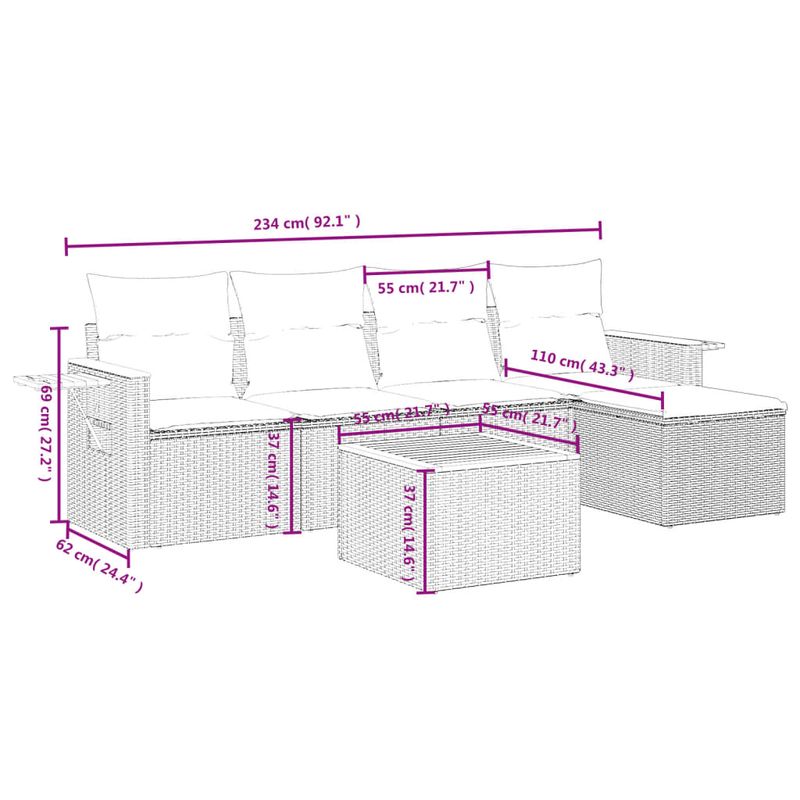Casa si Gradina - Gradina si terasa - Mobilier exterior - Seturi mobila gradina - Set canapele de gradina cu perne, 6 piese, negru, poliratan - Infinity.ro