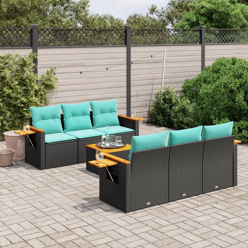 Casa si Gradina - Gradina si terasa - Mobilier exterior - Seturi mobila gradina - Set canapele de gradina cu perne, 7 piese, negru, poliratan - Infinity.ro