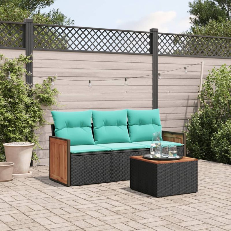 Casa si Gradina - Gradina si terasa - Mobilier exterior - Seturi mobila gradina - Set mobilier de gradina cu perne, 4 piese, negru, poliratan - Infinity.ro