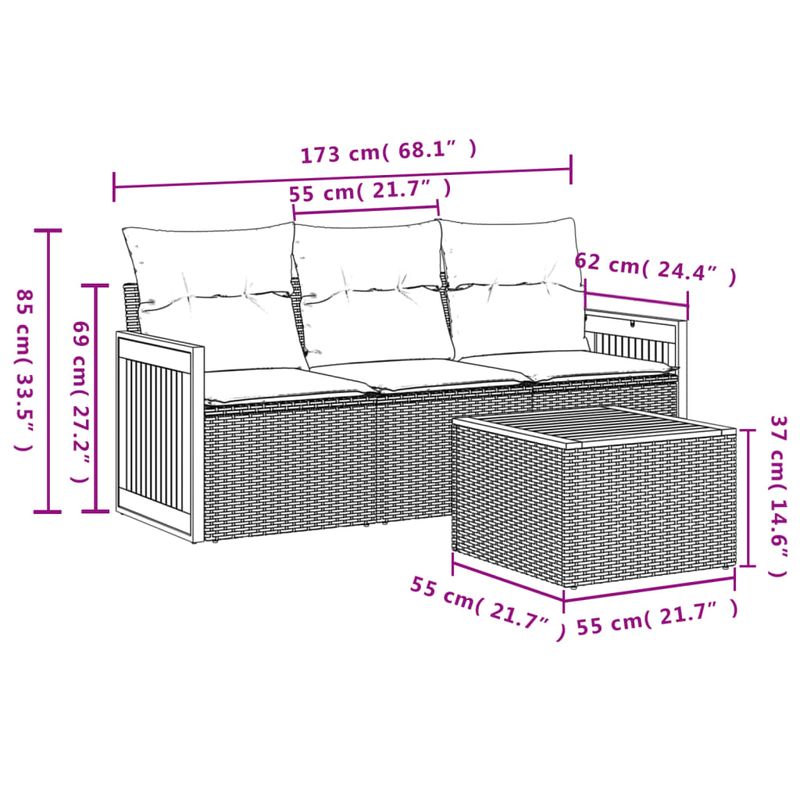 Casa si Gradina - Gradina si terasa - Mobilier exterior - Seturi mobila gradina - Set mobilier de gradina cu perne, 4 piese, negru, poliratan - Infinity.ro