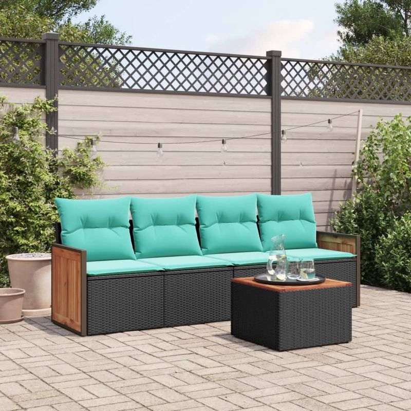 Casa si Gradina - Gradina si terasa - Mobilier exterior - Seturi mobila gradina - Set mobilier de gradina cu perne, 5 piese, negru, poliratan - Infinity.ro