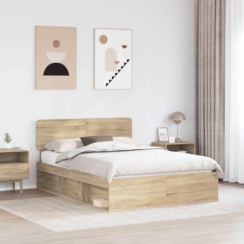 Casa si Gradina - Mobilier - Paturi si accesorii - Paturi - Cadru de pat cu headboard Sonoma 140 x 190 cm Lemn de pin masiv - Infinity.ro