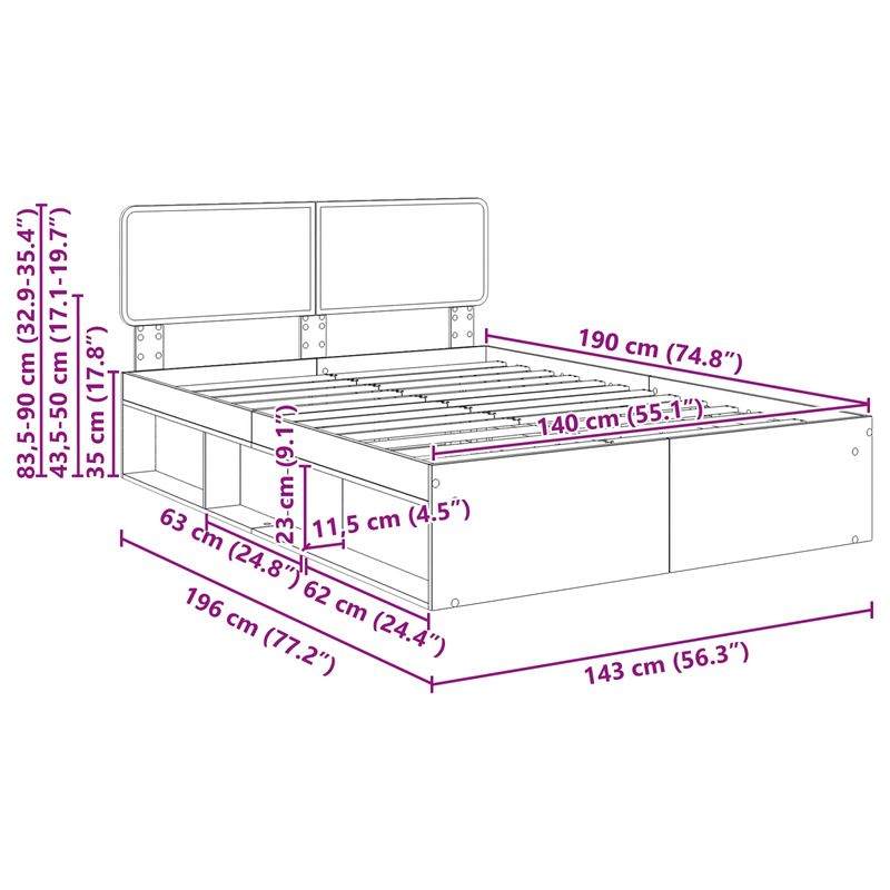 Casa si Gradina - Mobilier - Paturi si accesorii - Paturi - Cadru de pat cu headboard Sonoma 140 x 190 cm Lemn de pin masiv - Infinity.ro
