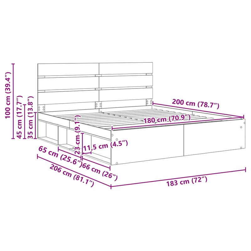 Casa si Gradina - Mobilier - Paturi si accesorii - Paturi - Cadru de pat cu headboard Sonoma 180 x 200 cm Lemn de pin masiv - Infinity.ro