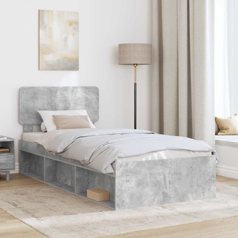 Casa si Gradina - Mobilier - Paturi si accesorii - Paturi - Cadru de pat cu headboard Beton 90 x 200 cm Lemn de pin masiv - Infinity.ro