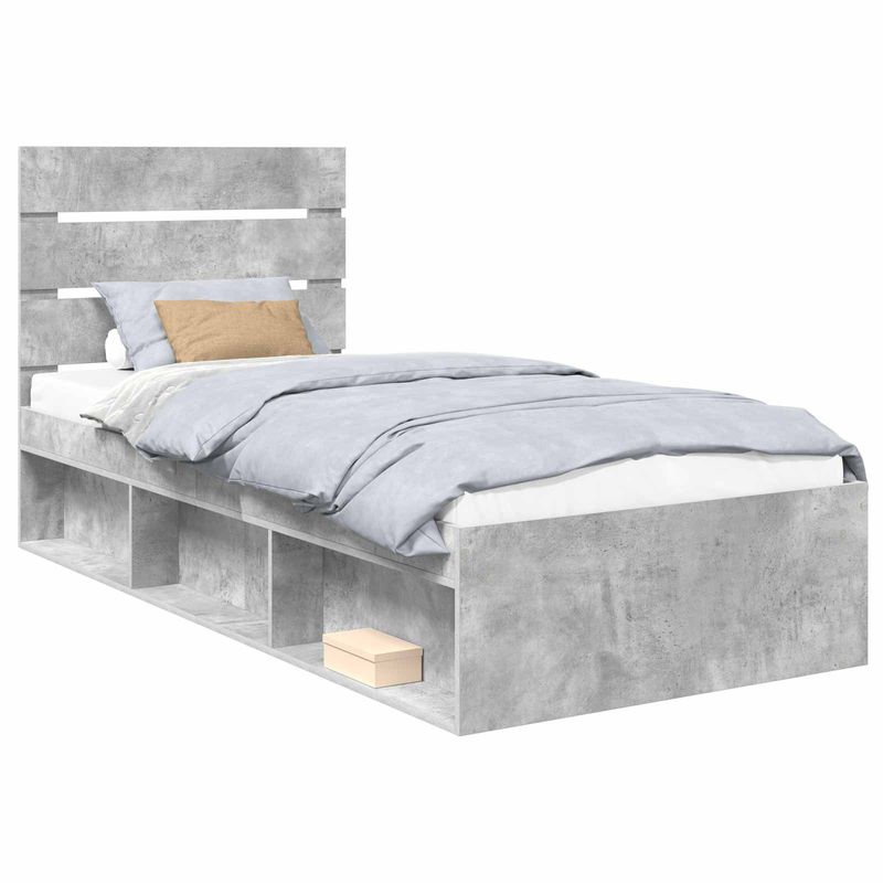 Casa si Gradina - Mobilier - Paturi si accesorii - Paturi - Cadru de pat cu headboard Beton 90 x 200 cm Lemn de pin masiv - Infinity.ro