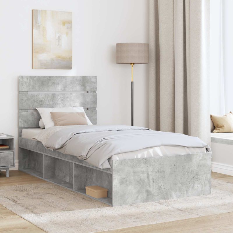 Casa si Gradina - Mobilier - Paturi si accesorii - Paturi - Cadru de pat cu headboard Beton 90 x 200 cm Lemn de pin masiv - Infinity.ro