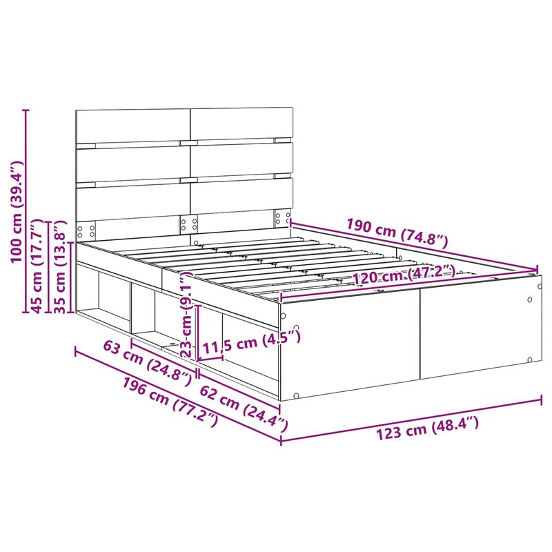 Casa si Gradina - Mobilier - Paturi si accesorii - Paturi - Cadru de pat Stejar fumuriu 120 x 190 cm Lemn de pin masiv - Infinity.ro