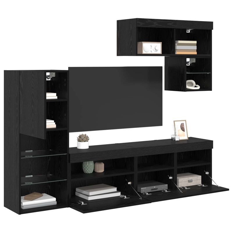 Casa si Gradina - Mobilier - Comode si corpuri - Comode - Unitati pentru Pereti de TV 6 pcs Stejar Negru Lemn compozit - Infinity.ro