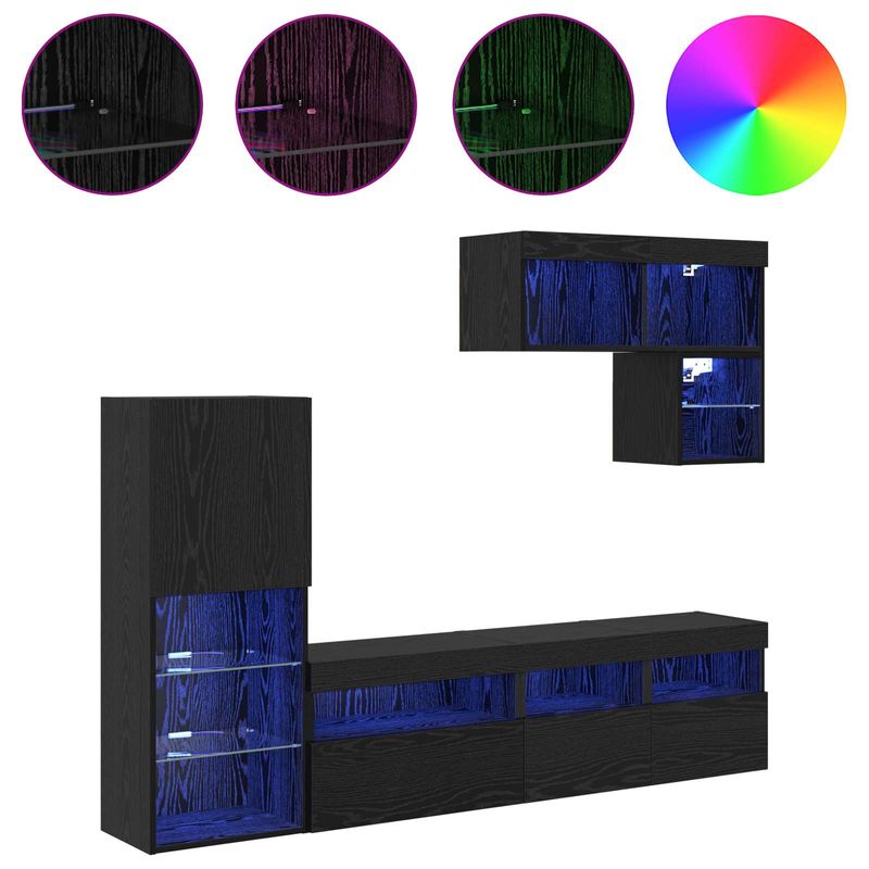 Casa si Gradina - Mobilier - Comode si corpuri - Comode - Unitati pentru Pereti de TV 6 pcs Stejar Negru Lemn compozit - Infinity.ro