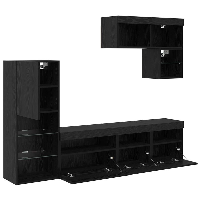 Casa si Gradina - Mobilier - Comode si corpuri - Comode - Unitati pentru Pereti de TV 6 pcs Stejar Negru Lemn compozit - Infinity.ro