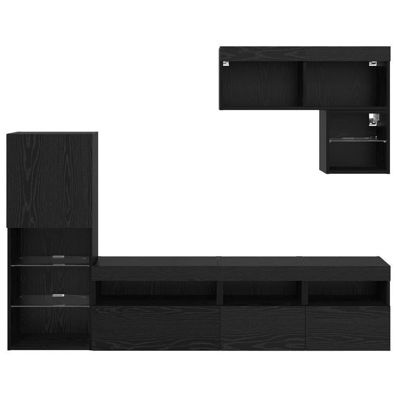 Casa si Gradina - Mobilier - Comode si corpuri - Comode - Unitati pentru Pereti de TV 6 pcs Stejar Negru Lemn compozit - Infinity.ro