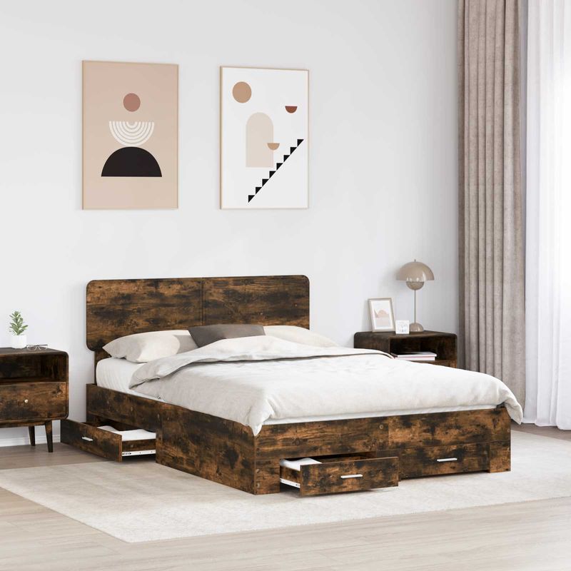 Casa si Gradina - Mobilier - Paturi si accesorii - Paturi - Cadru de pat Stejar fumuriu 140 x 190 cm Lemn compozit - Infinity.ro