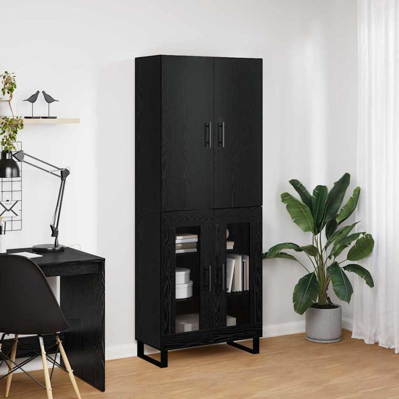 Casa si Gradina - Mobilier - Comode si corpuri - Comode - Bufet 2 pcs Stejar Negru Lemn Stratificat si Sticla - Infinity.ro