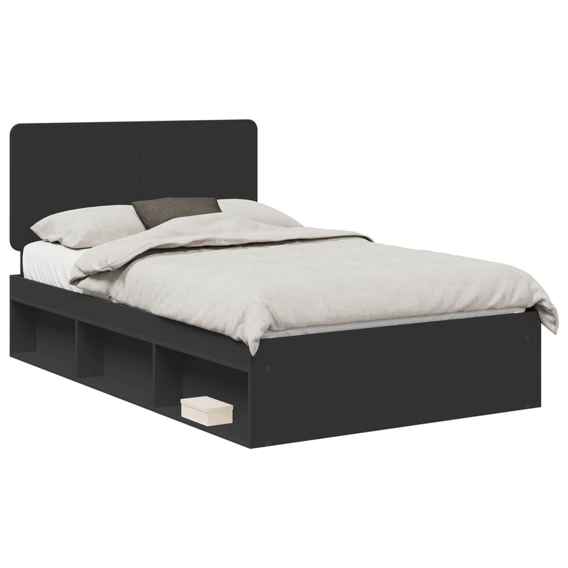 Casa si Gradina - Mobilier - Paturi si accesorii - Paturi - Cadru de pat cu headboard Negru 135 x 190 cm Lemn de pin masiv - Infinity.ro
