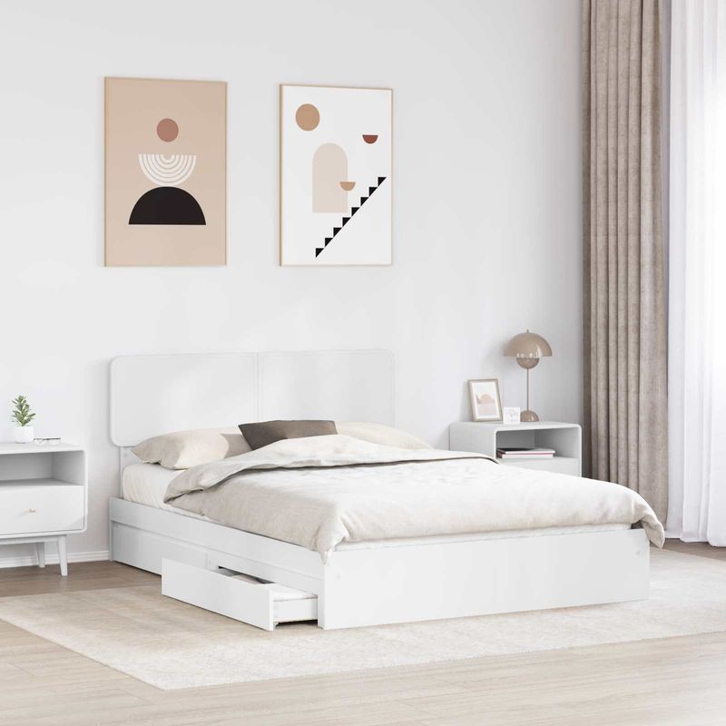 Casa si Gradina - Mobilier - Paturi si accesorii - Paturi - Pat cu storage cu headboard Alb 160 x 200 cm Lemn compozit - Infinity.ro