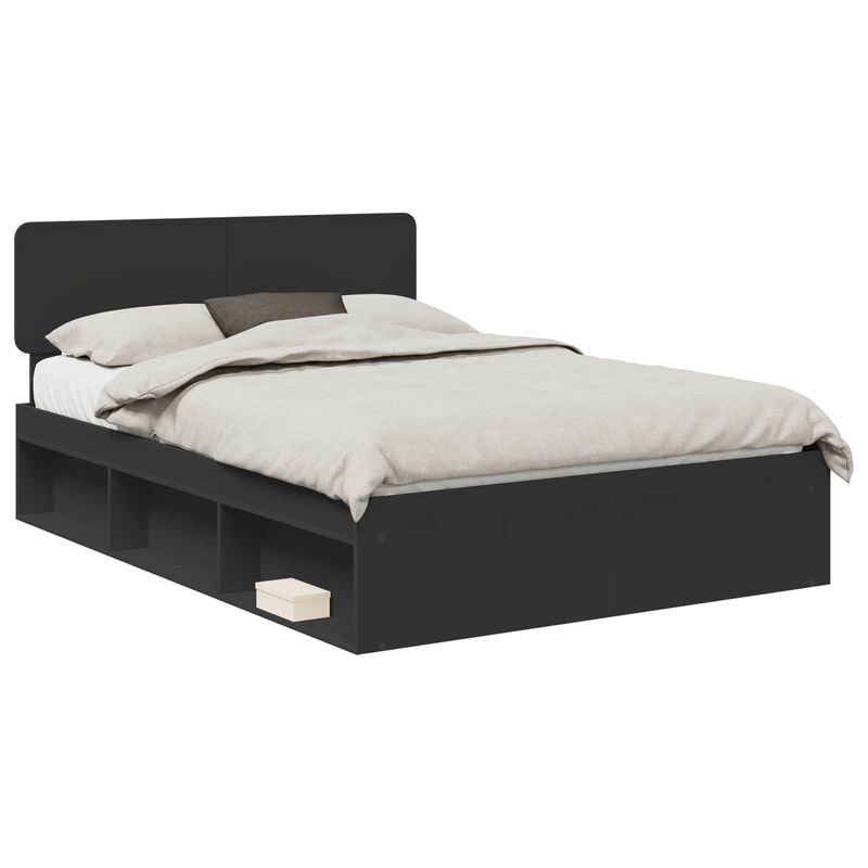 Casa si Gradina - Mobilier - Paturi si accesorii - Paturi - Cadru de pat cu headboard Negru 150 x 200 cm Lemn de pin masiv - Infinity.ro