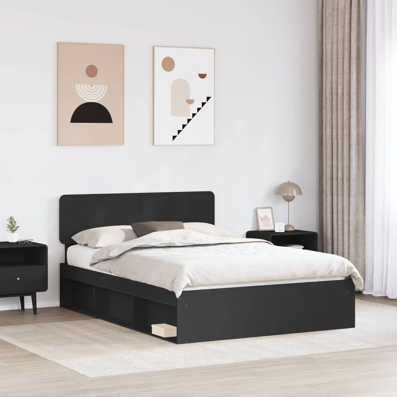 Casa si Gradina - Mobilier - Paturi si accesorii - Paturi - Cadru de pat cu headboard Negru 150 x 200 cm Lemn de pin masiv - Infinity.ro