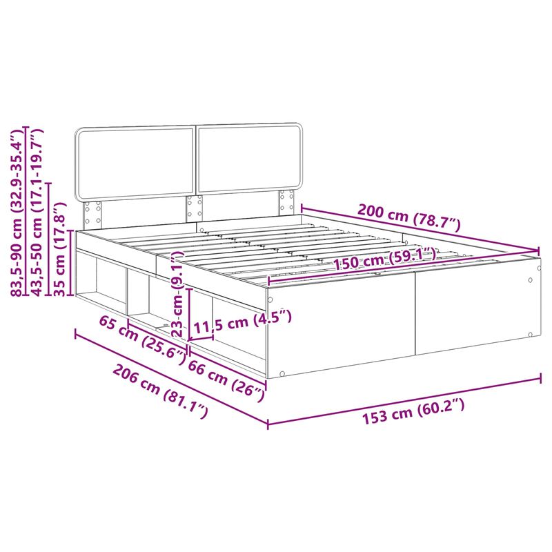 Casa si Gradina - Mobilier - Paturi si accesorii - Paturi - Cadru de pat cu headboard Negru 150 x 200 cm Lemn de pin masiv - Infinity.ro