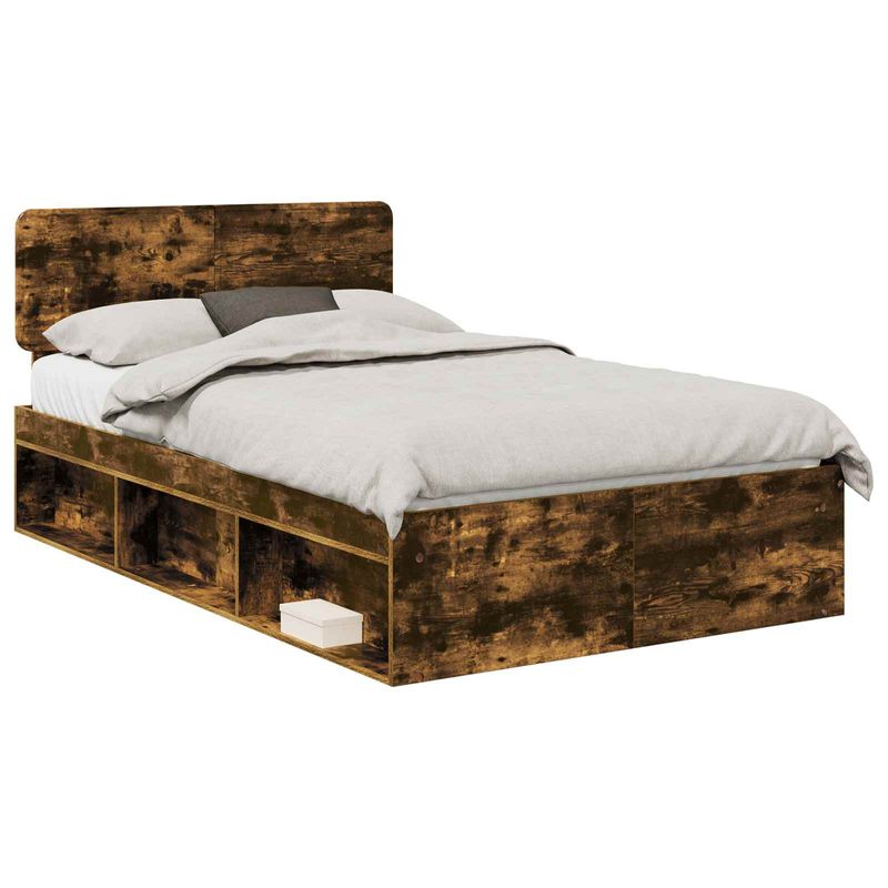 Casa si Gradina - Mobilier - Paturi si accesorii - Paturi - Cadru de pat Stejar fumuriu 135 x 190 cm Lemn de pin masiv - Infinity.ro