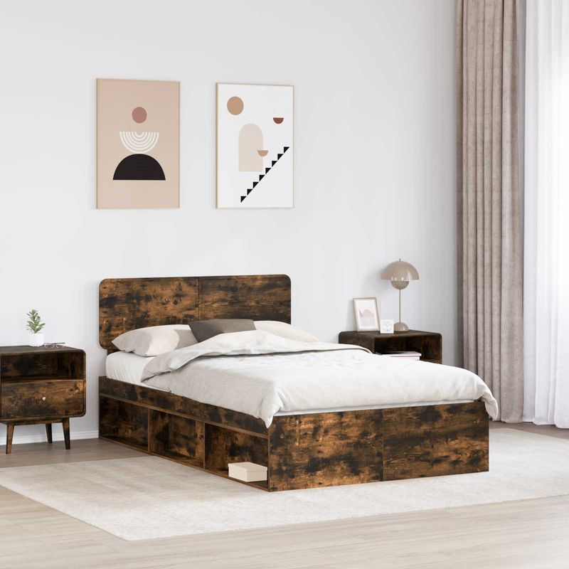 Casa si Gradina - Mobilier - Paturi si accesorii - Paturi - Cadru de pat Stejar fumuriu 135 x 190 cm Lemn de pin masiv - Infinity.ro